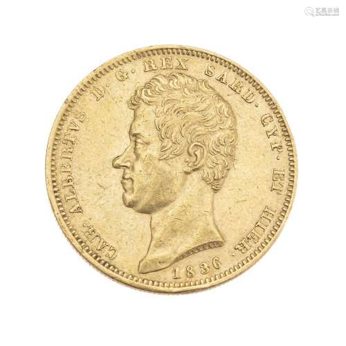 Royaume de Sardaigne, 100 lire or 1836, Charles-Albert de Sa...