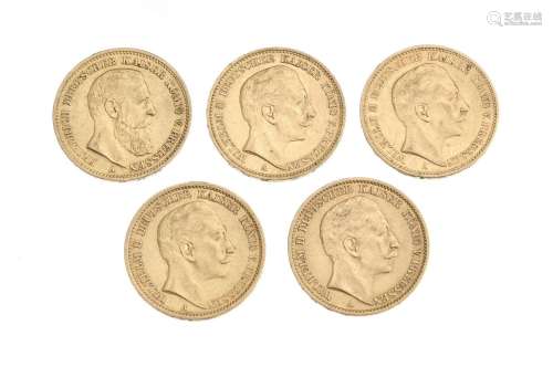 Empire allemand (1871-1918), série de 5 pièces de 20 mark en...