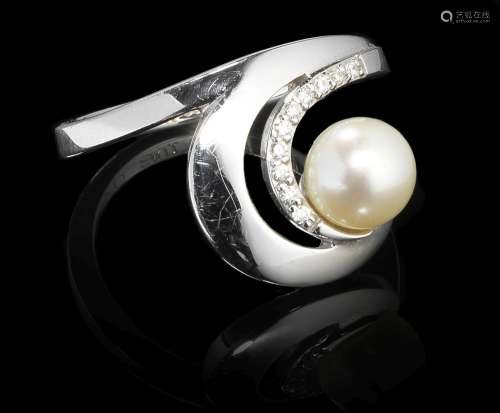 Carl Bücherer, bague design sertie d'une perle blanche (D en...