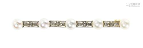 Broche-barrette sertie de cinq perles (D env. 5,5 mm) altern...