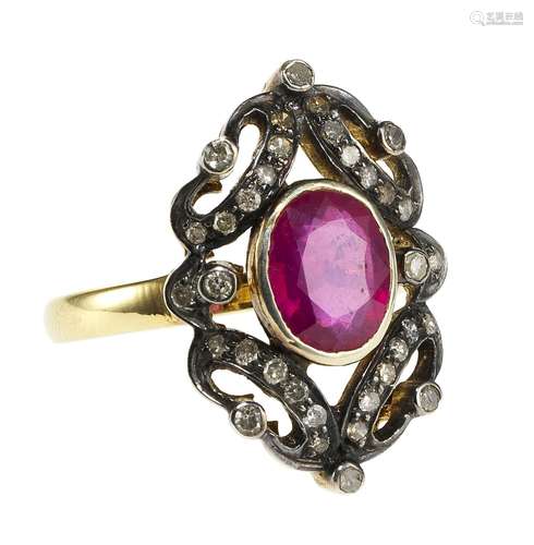 *Bague sertie d'un rubis taille ovale (env. 1,8 ct) sur une ...