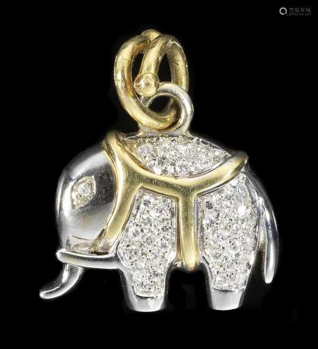 Pendentif à motif d'éléphant pavé de diamants<br />
Or et or...
