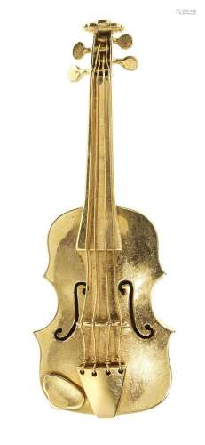 Broche à motif de violon<br />
Or 750, H 6 cm, 10 g