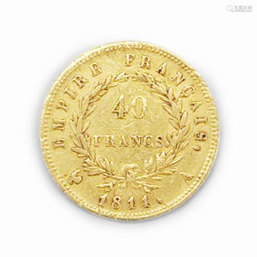 Pièce de 40 francs époque Empire datée de 1811<br />
Or 900