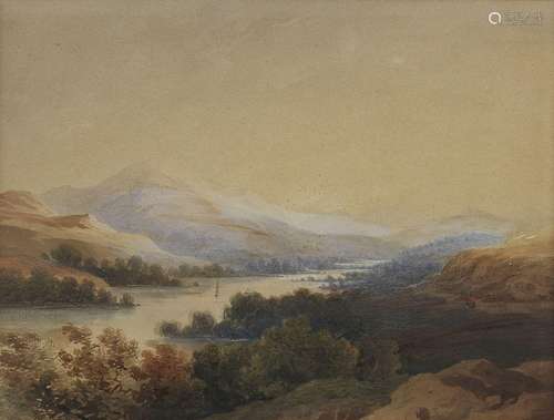 Alexandre Calame (1810-1864) <br />
Vallée lacustre, aquarel...