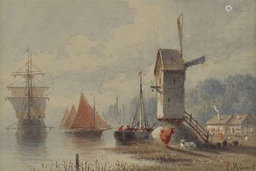 Louis Mennet (1829-1875)<br />
Marine, aquarelle sur papier,...