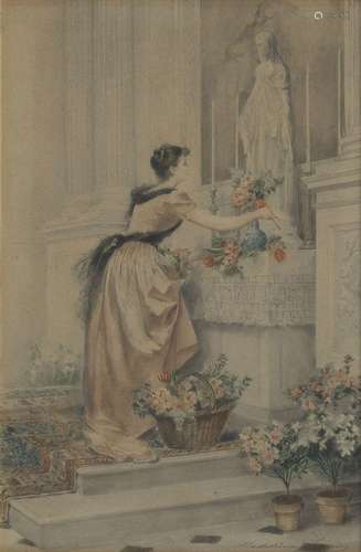 Madeleine Lemaire (1845-1928)<br />
Offrande à la Vierge, aq...