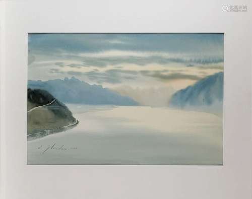 Elis Zbinden (1921-2021)<br />
Vue du lac, aquarelle sur pap...