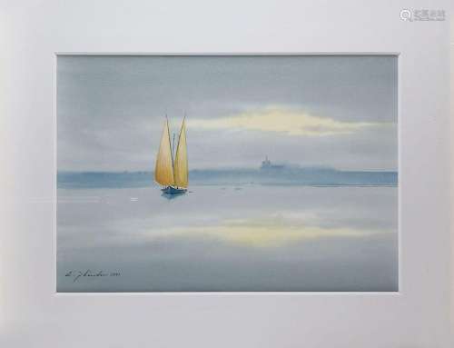 Elis Zbinden (1921-2021)<br />
Vue du lac Léman, aquarelle s...