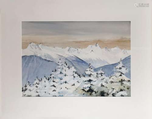 Elis Zbinden (1921-2021)<br />
Vue de montagne, aquarelle su...
