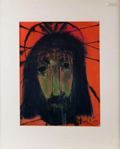 Pierre Spori (1923-1989)<br />
Tête de Christ, aquarelle et ...