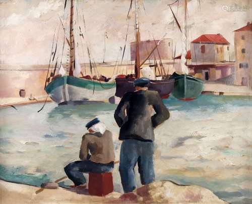 Edouard Castres (1881-1964)<br />
Scène de port, huile sur p...