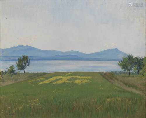 Alfred Rehfous (1860-1912)<br />
Vue du lac, huile sur toile...