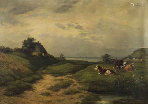 Louis Watelin (1838-1907)<br />
Vaches en Normandie, huile s...