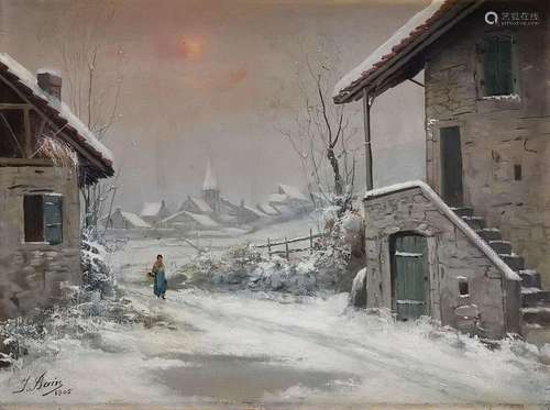 Ecole suisse, début XXe s<br />
Ferme dans la neige, huile s...