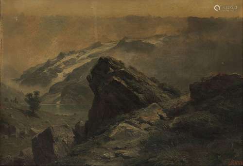 Leberecht Lortet (1828-1901)<br />
Vue de montagne, huile su...