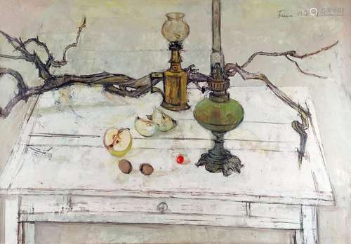 Françoise Adnet (1924-2014)<br />
Nature morte sur table bla...