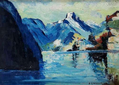 Jean Lassueur (1899-1980)<br />
Brunnen, huile sur panneau, ...