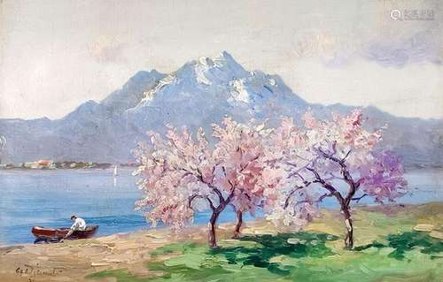 Georges Djakeli (1868-1938)<br />
Arbres en fleurs au bord d...