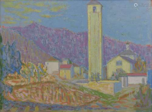 Raymond Meuwly (1920-1981)<br />
Eglise dans un paysage, hui...