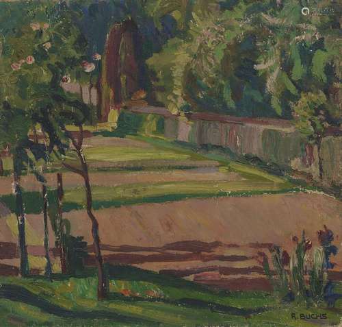 Raymond Buchs (1878-1958)<br />
Jardins au Breitfeld, huile ...