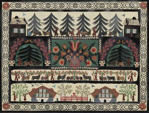 Anne Rosat (1935)<br />
Découpage, poya et chalets, signé et...