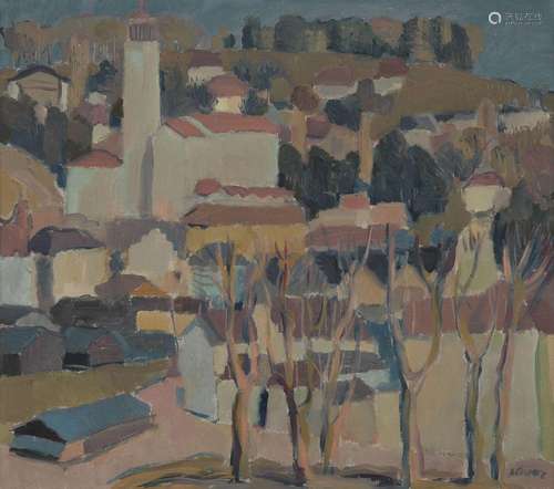 Antoine Claraz (1909-1997)<br />
Vue sur l'église Saint-Pier...