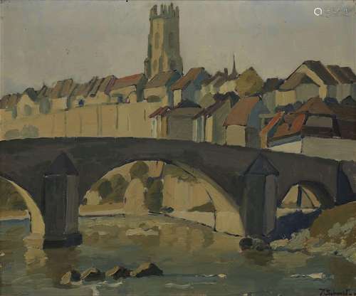 Jules Schmid (1902-1968)<br />
Le pont de Saint-Jean à Fribo...