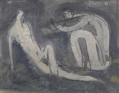 Jacques Berger (1902-1977)<br />
Couple à la flûte, huile su...