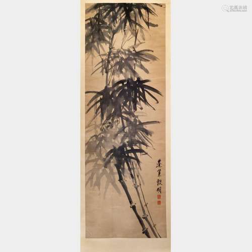 Ecole Chinoise, XIXe-XXe s<br />
Bambou, encre sur papier, m...