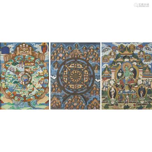 SUITE DE TROIS THANGKA