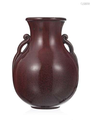 Vase balustre en grés émaillé sang de boeuf, signé Kiefer, h...
