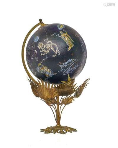 Globe, XXe s., peint à décor astrologique, monture en bronze...