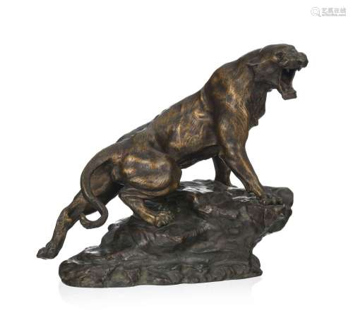 Thomas Cartier (1879-1936), Panthère rugissante, bronze à pa...