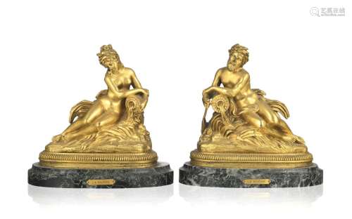 Rhône et Saône, paire d`allégories en bronze dorés, sur socl...