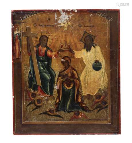 Couronnement de la Vierge, icône sur panneau polychrome et d...