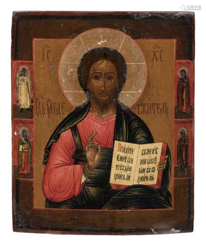 Christ Pantokrator, icône sur panneau polychrome, Russie XIX...