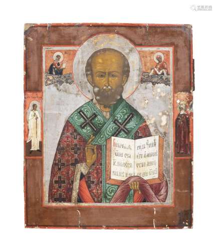 Saint Nicolas, icône sur panneau polychrome, Russie XIXe s.,...