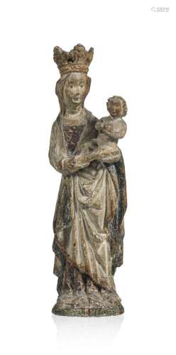 Vierge a l’enfant, sculpture en bois polychrome, h. 29 cm