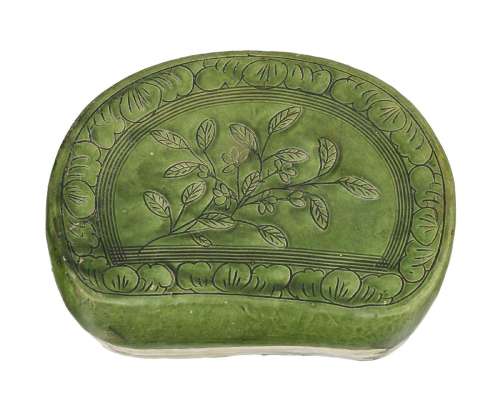 Oreiller en terre cuite à glaçure verte, Chine, dynastie Lia...