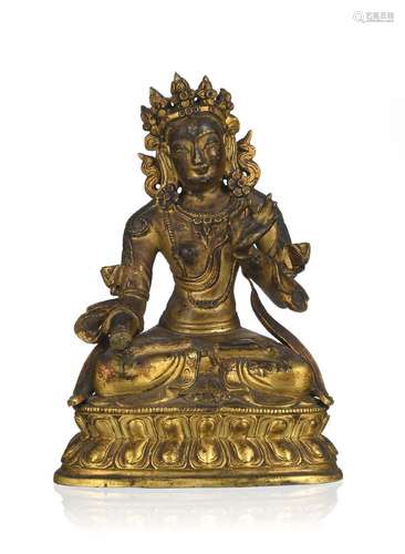 Tara blanche assise, sculpture en bronze, Tibet, assise sur ...