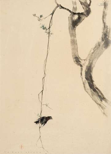 Pham Thuc Chuong (1918-1983), Oiseau sur branche, aquarelle ...