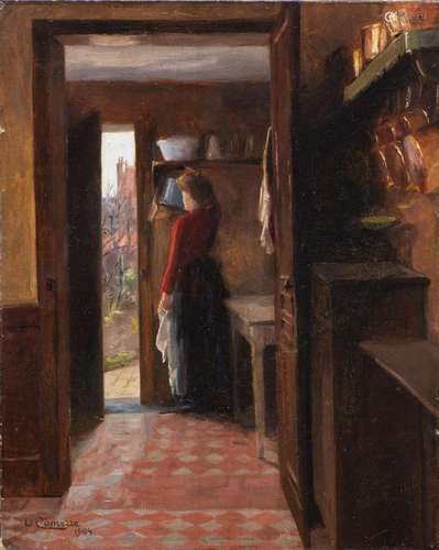 Léon-François COMERRE (1850-1916), Intérieur, huile