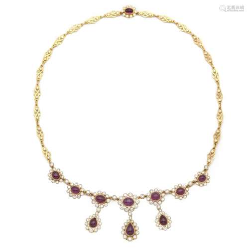 18kt yellow gold ruby and diamond necklace