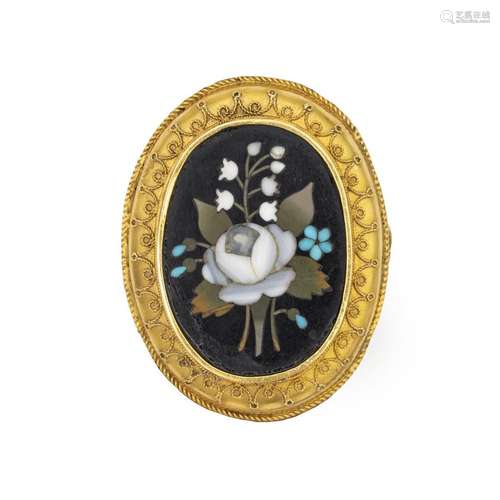 14kt yellow gold brooch with floral motif semiprecious stone...