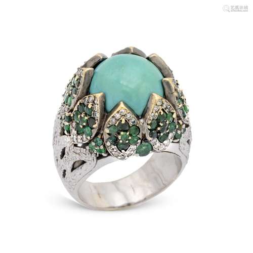 Platinum and natural turquoise Cocktail ring