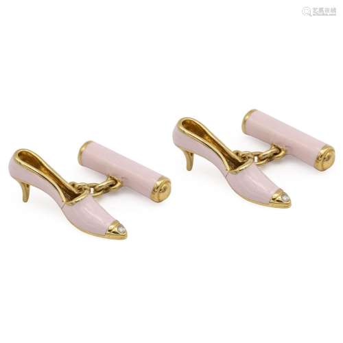 18kt yellow gold Pink shoes cufflinks