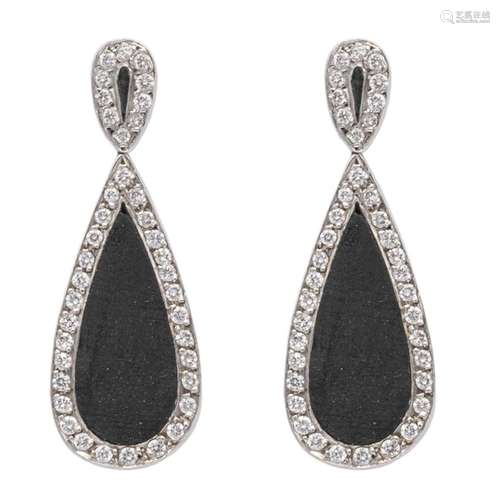 18kt white gold rubber and diamonds Pendant earrings