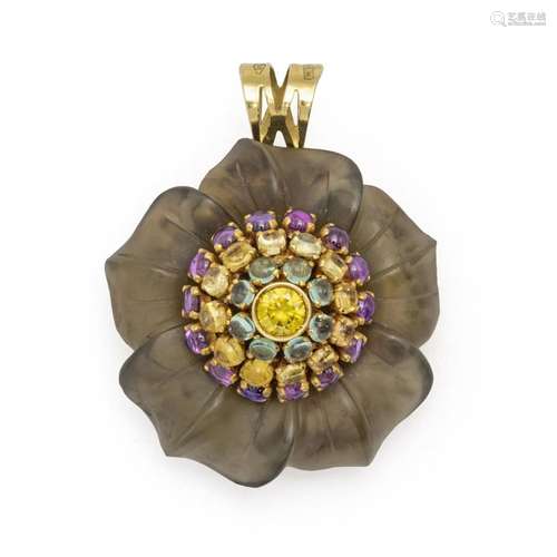 18kt yellow gold and fume quartz Flower pendant