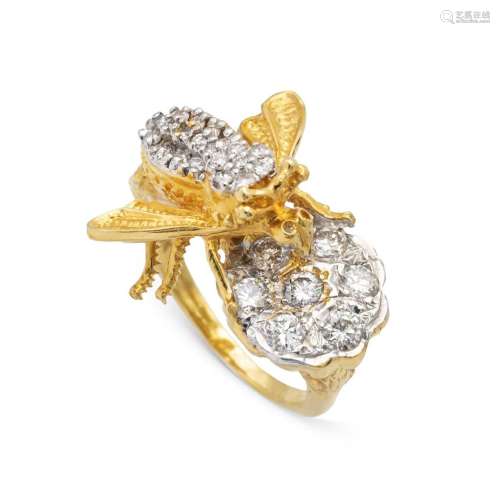 18kt two-color gold and diamonds bee ring